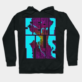 Seattle, USA City Map Typography - Neon Hoodie